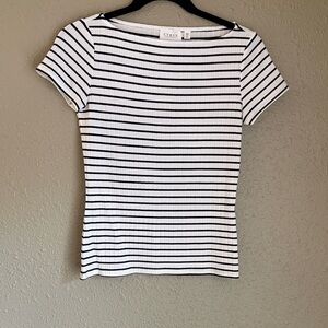 Cyrus Black and White Striped Ribbed Short Sleeve Tee